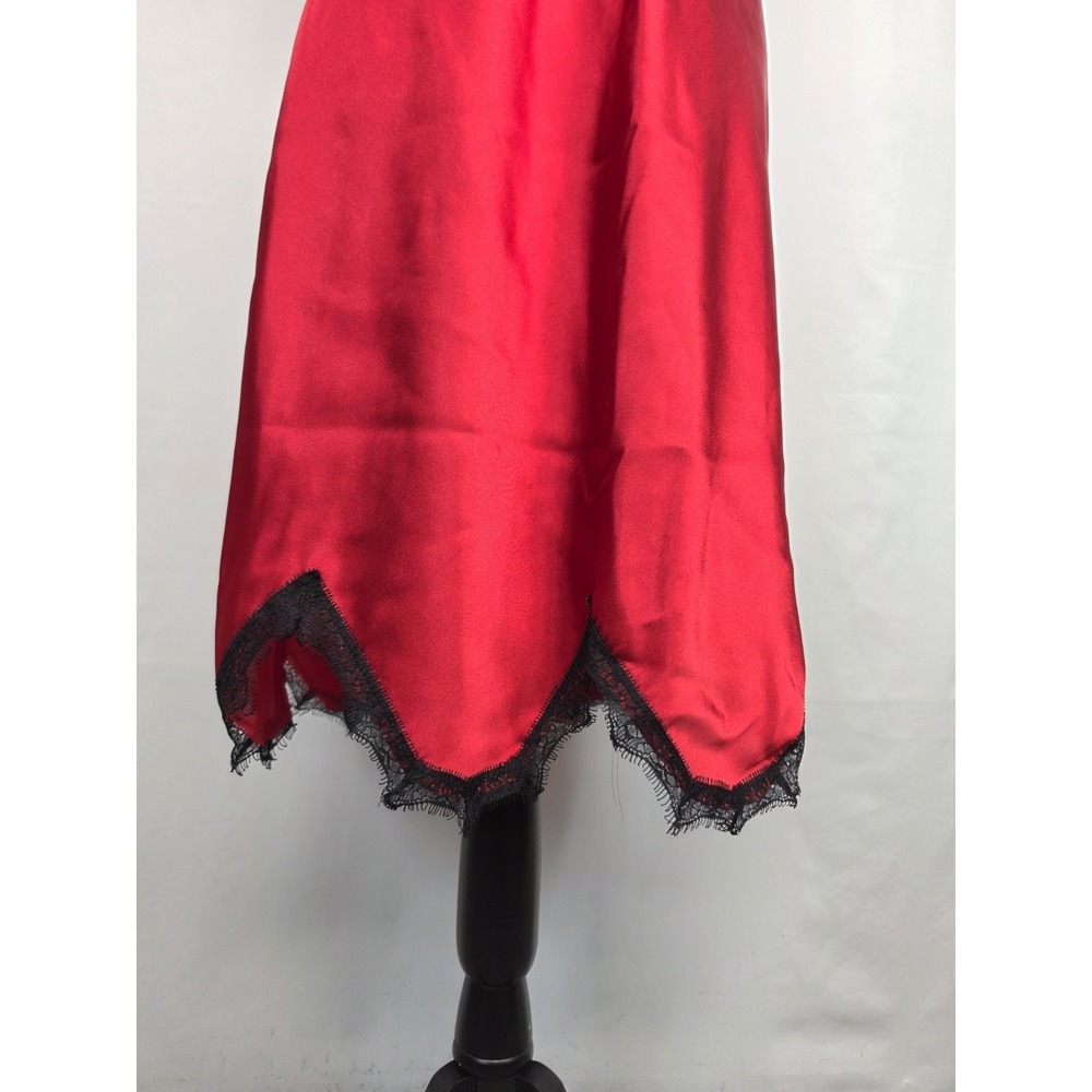 Deane & White Satin Slip Dress Sz Large Lace Trim Chemise Lingerie Red Goth 3316 - Picture 4 of 10